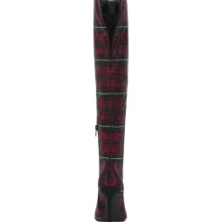 Saveria Rhinestone Plaid Over-The-Knee Boots