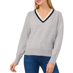 Scallop Trim V-Neck V-Neck Sweater
