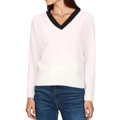 Scallop Trim V-Neck V-Neck Sweater