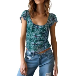 Scoop Neck Ruffled Cropped