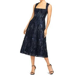 Sequined Box Neck Fit & Flare Dress