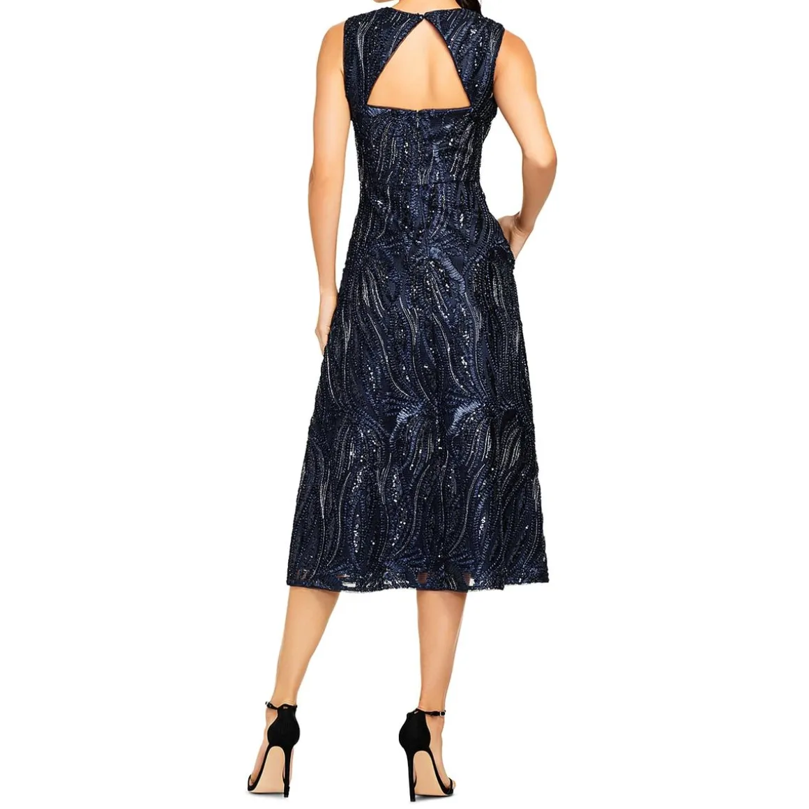 Sequined Box Neck Fit & Flare Dress