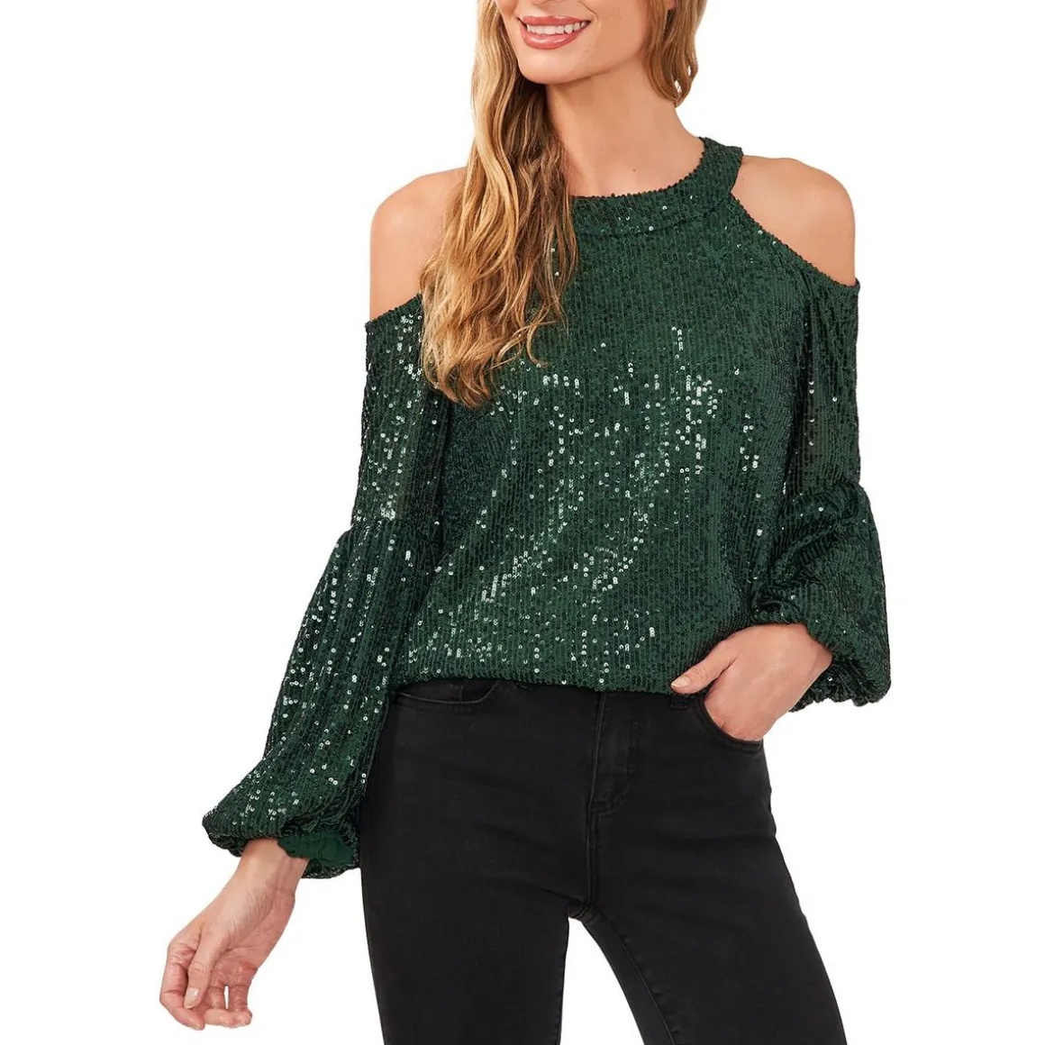 Sequined Cold Shoulder Blouse