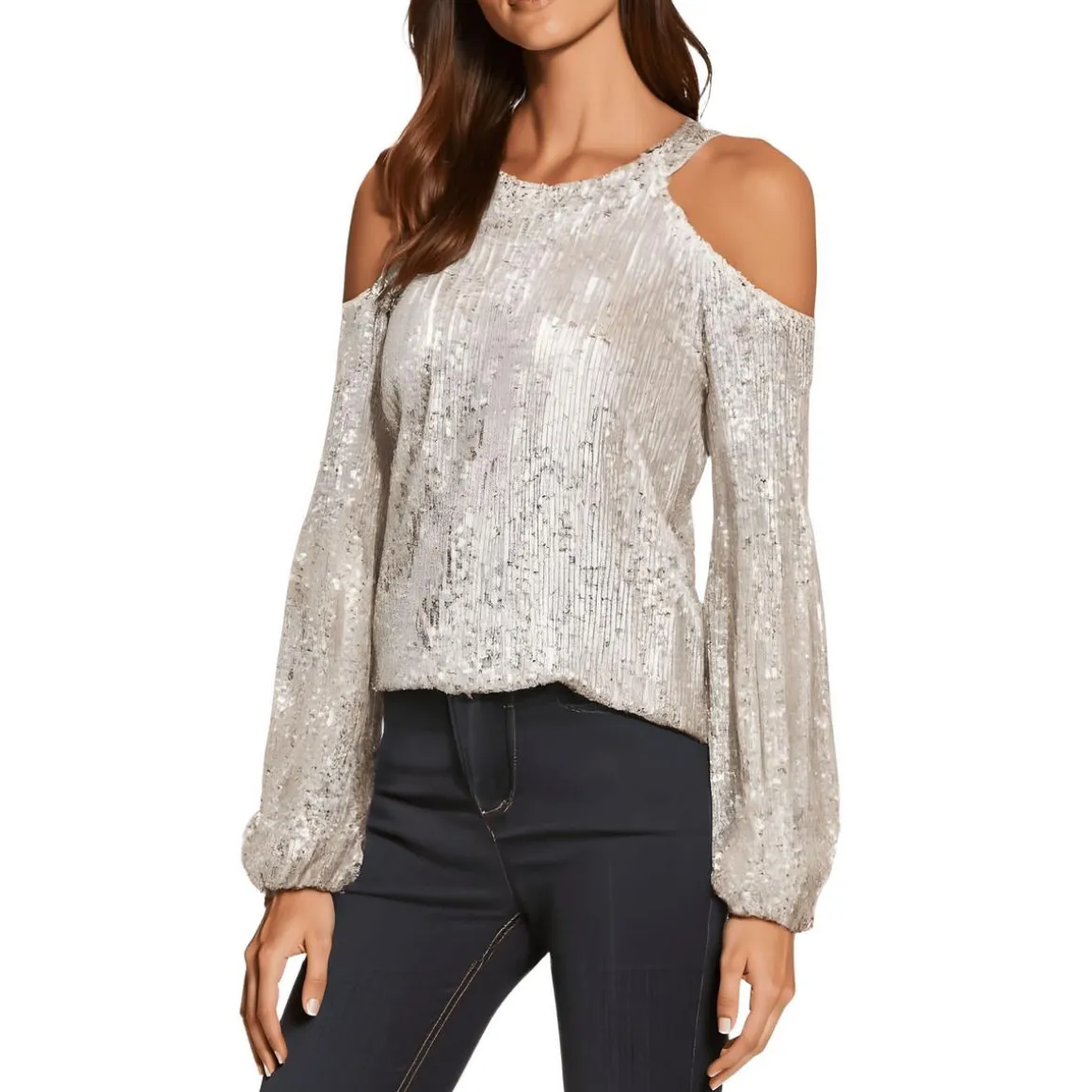 Sequined Cold Shoulder Blouse
