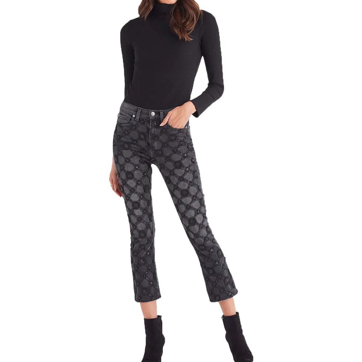 Sequined Denim Bootcut Jeans