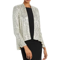 Sequined Open Front Collarless Blazer