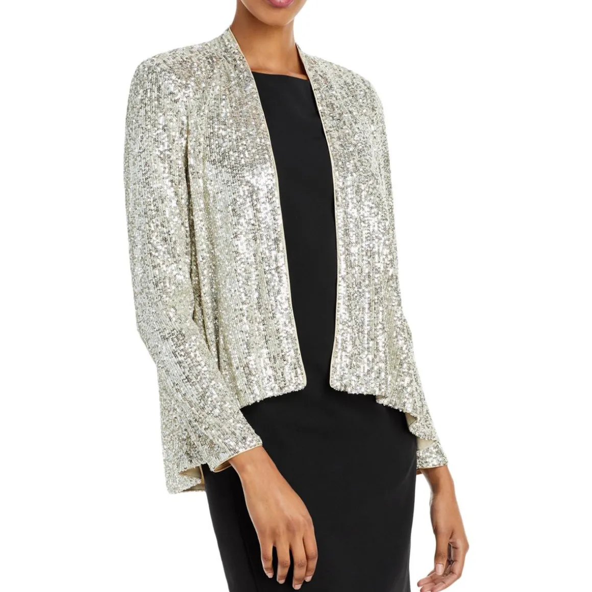 Sequined Open Front Collarless Blazer