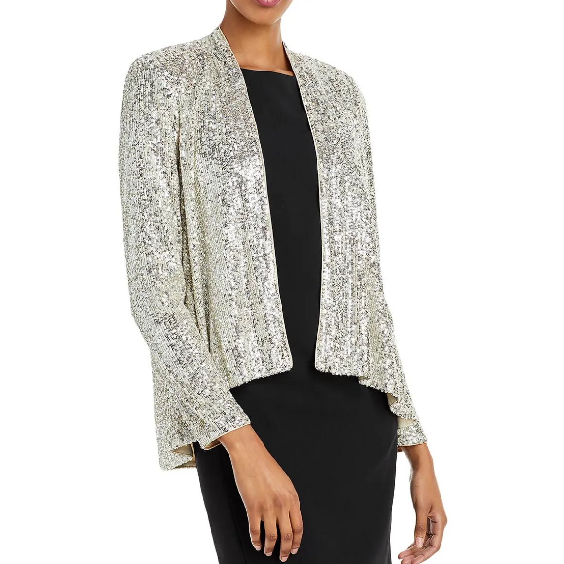 Sequined Open Front Collarless Blazer