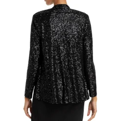 Sequined Open Front Collarless Blazer