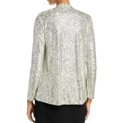 Sequined Open Front Collarless Blazer