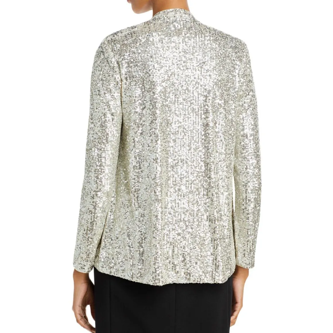 Sequined Open Front Collarless Blazer