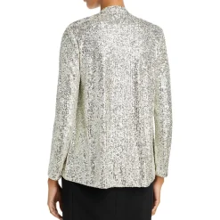 Sequined Open Front Collarless Blazer