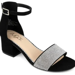 SGRNOELLE4 Faux Suede Rhinestone Block Heel