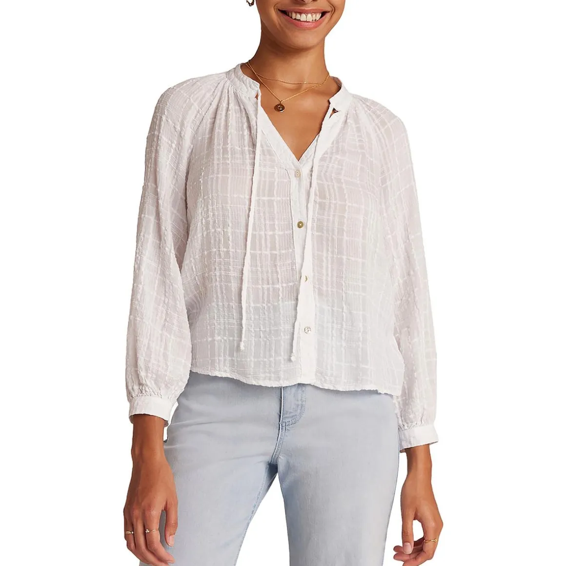 Sheer Textured Button-Down Top