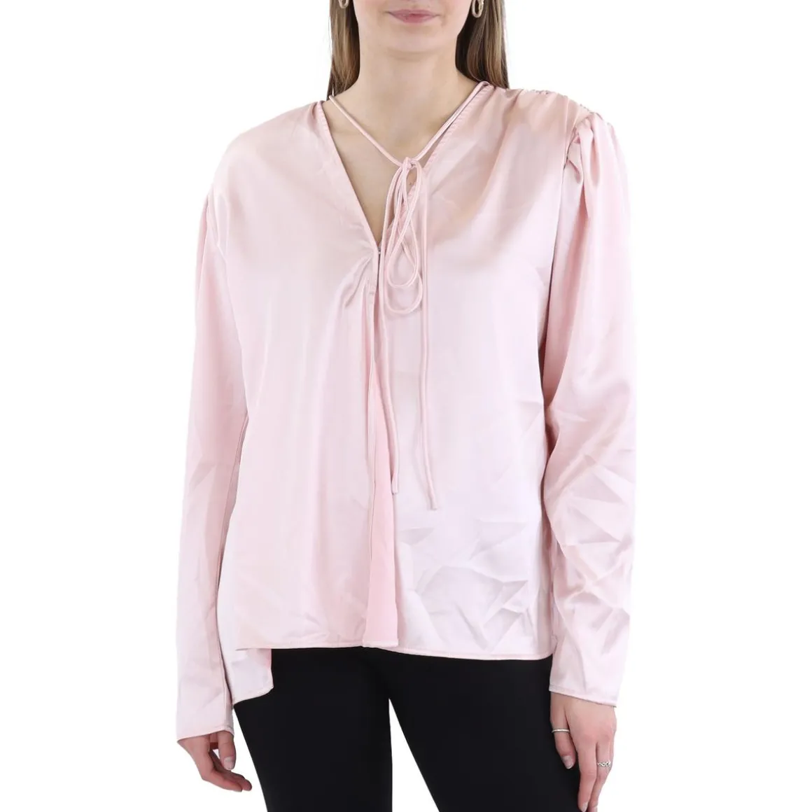 Shoulder Pads High Low Button-Down Top