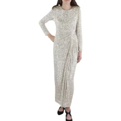 Shoulder Pads Sequined Evening Dress