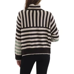 Silk Blend Striped Mock Turtleneck Sweater