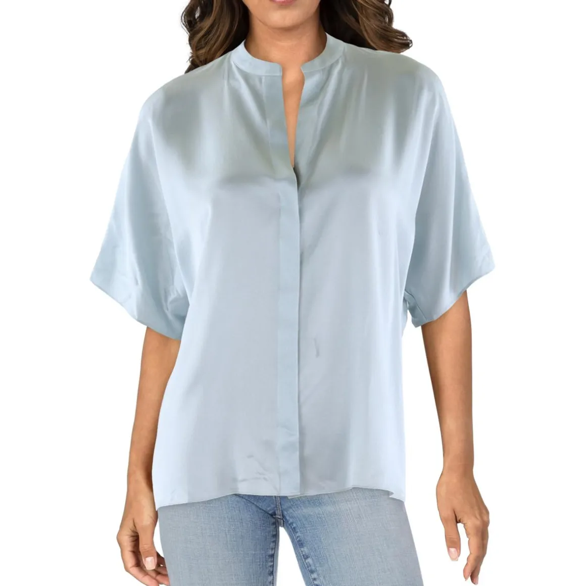 Silk Button Front Blouse