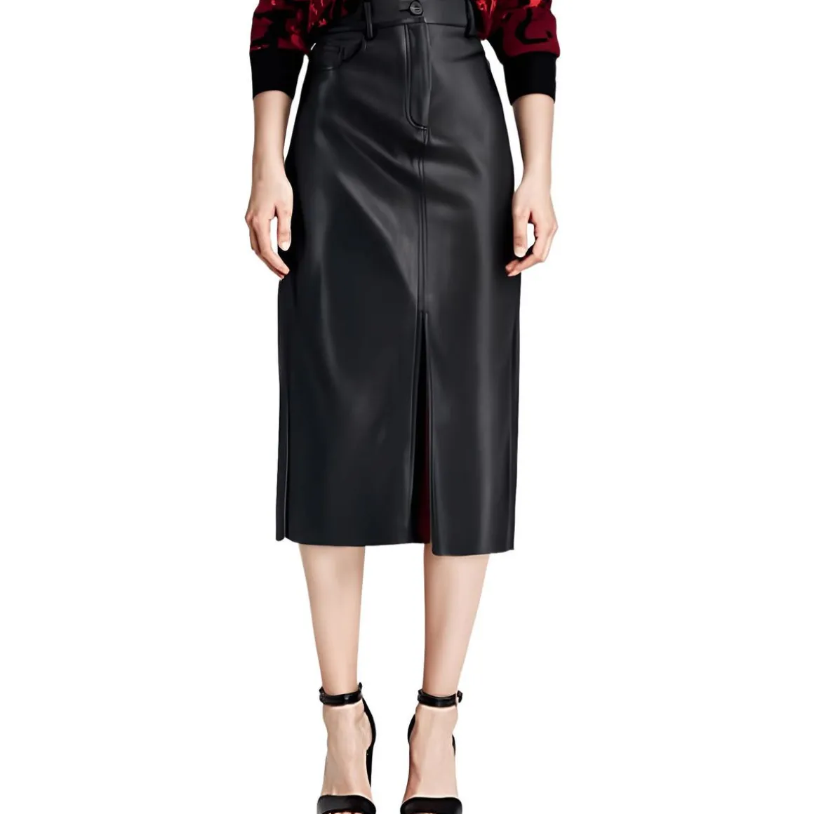 Slit Faux Leather A-Line Skirt