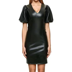 Solid Faux Leather Mini Dress