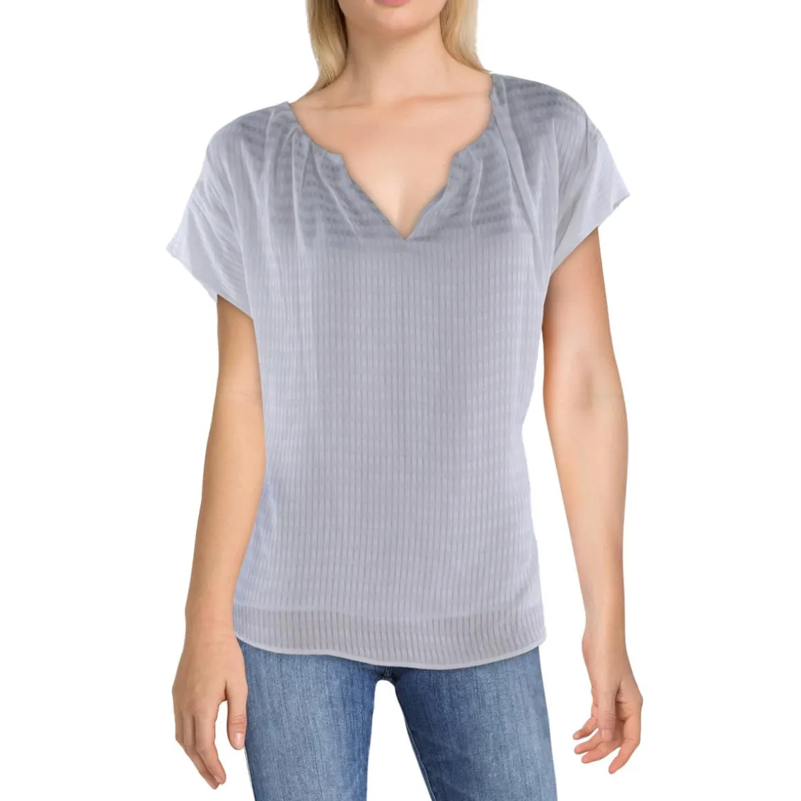 Split Neck Shadow Stripe Blouse