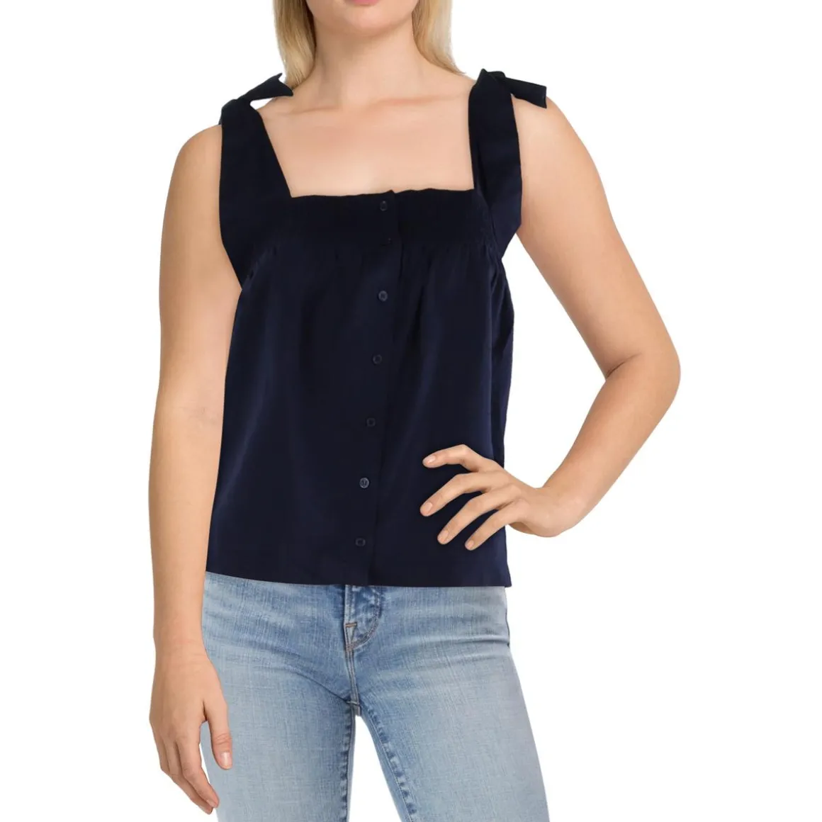 Square Neck Button Front Shell