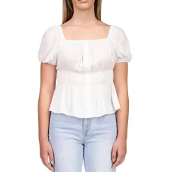 Square Neckline Smocked Waist Peplum Top