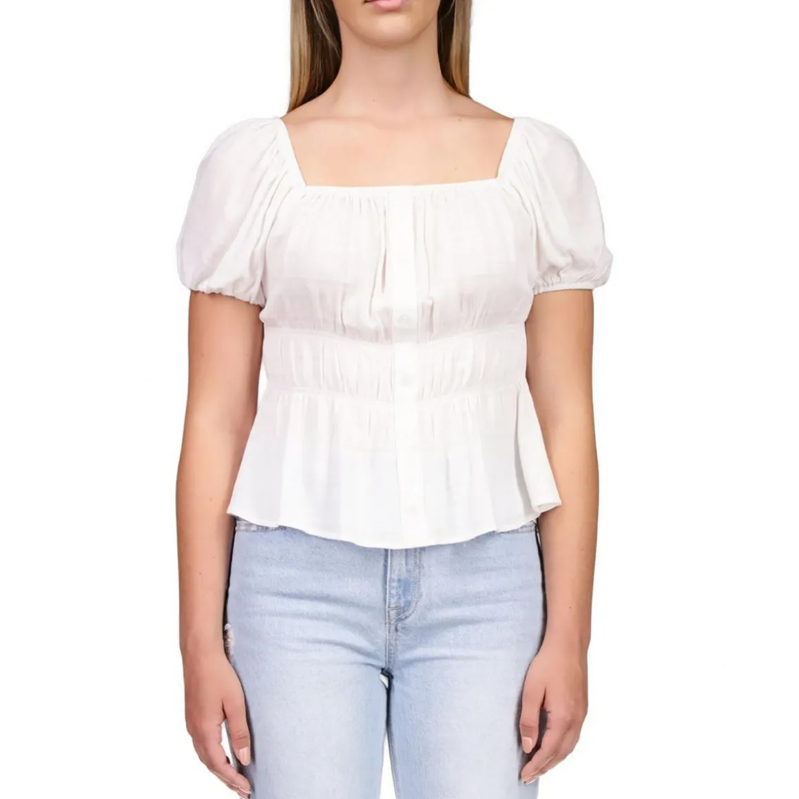 Square Neckline Smocked Waist Peplum Top