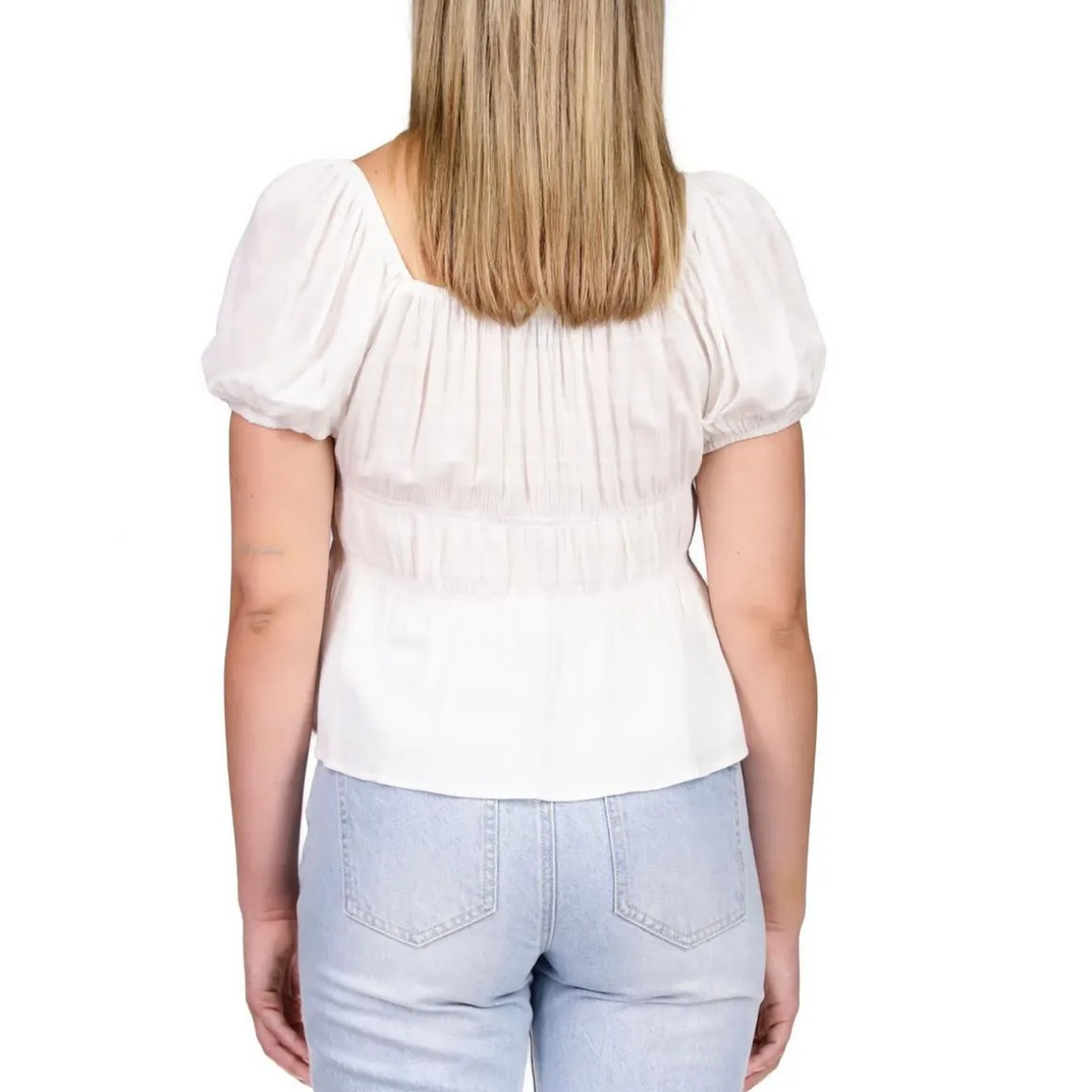 Square Neckline Smocked Waist Peplum Top