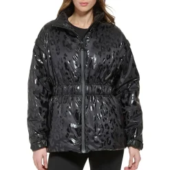 Stand Collar Animal Print Puffer Jacket