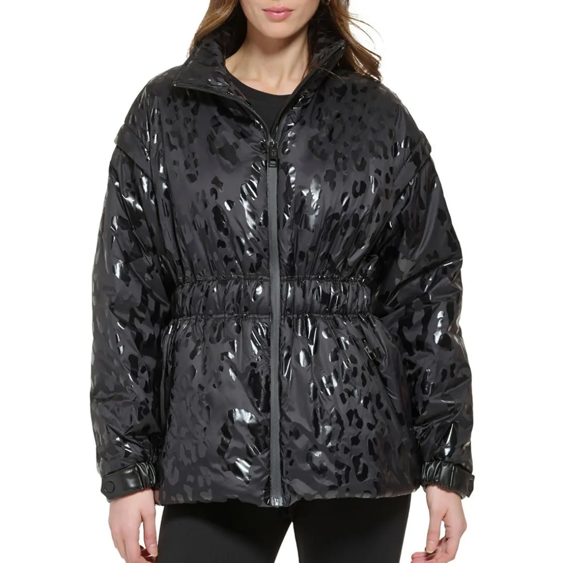 Stand Collar Animal Print Puffer Jacket