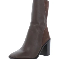 Steviena Zipper Leather Mid-Calf Boots