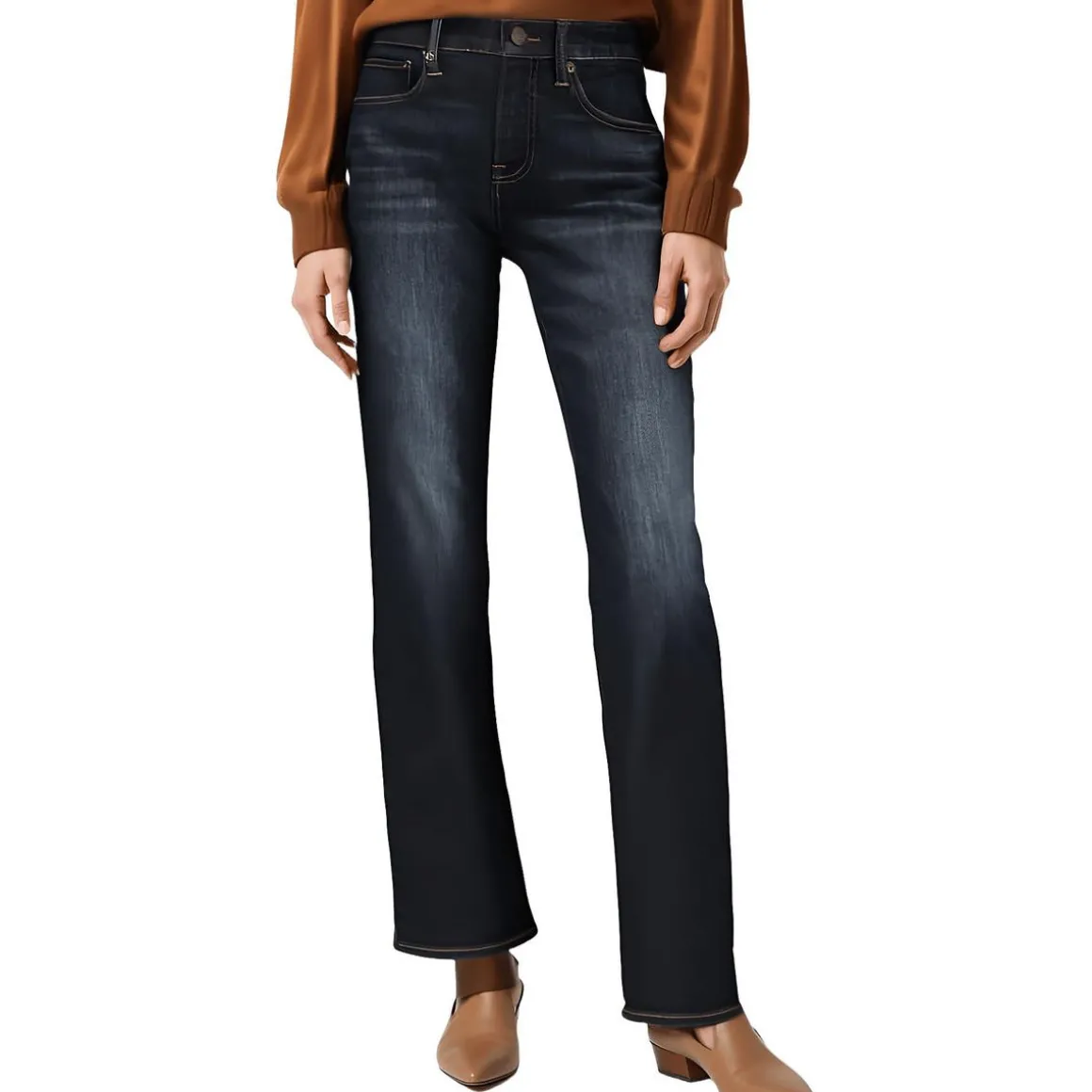 Stretch Denim Straight Leg Jeans