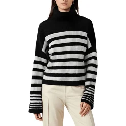 Striped Knit Mock Turtleneck Sweater