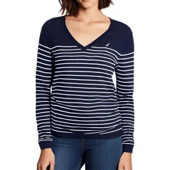 Striped Knit V-Neck Sweater