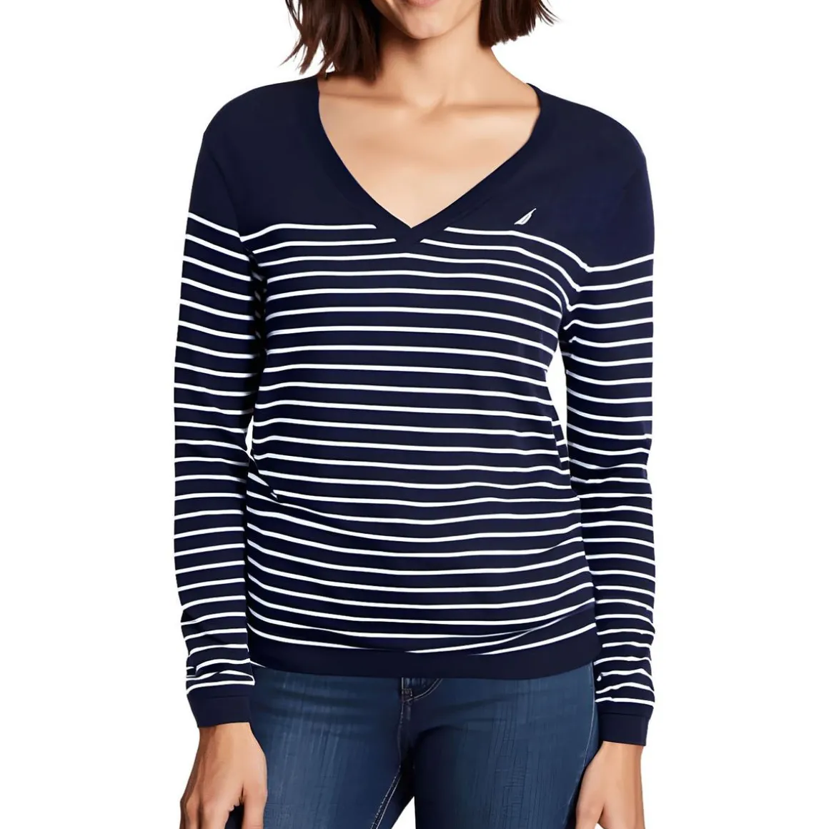 Striped Knit V-Neck Sweater