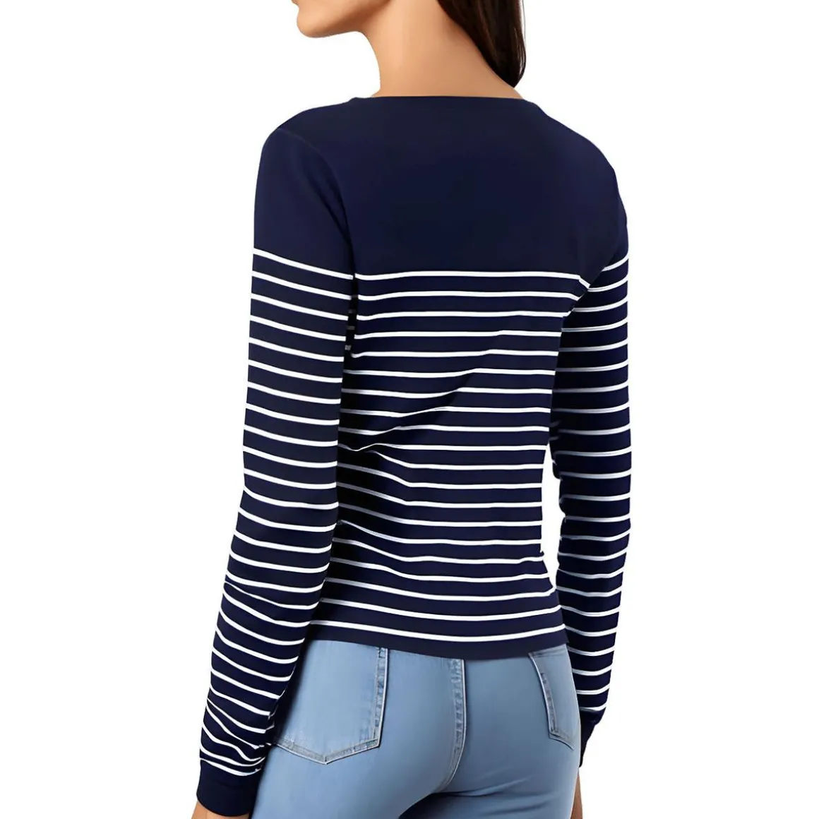 Striped Knit V-Neck Sweater