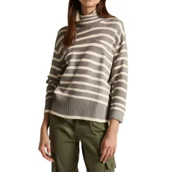 Striped Ribbed Knit Mock Turtleneck Sweater
