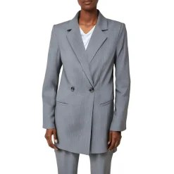 Striped Shoulder Pads Double-Breasted Blazer