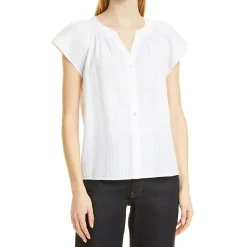 Striped Smocked Button-Down Top