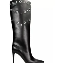 Studded Faux Leather Knee-High Boots