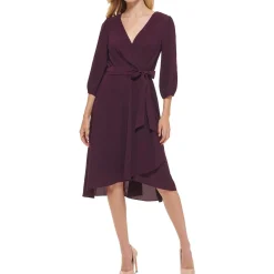 Surplice Knee Length Wrap Dress