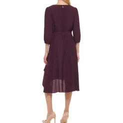 Surplice Knee Length Wrap Dress