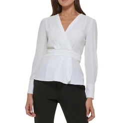 Surplice Long Sleeve Peplum Top