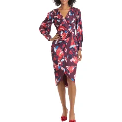 Surplice Mid Calf Wrap Dress