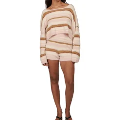 Tellow Striped Fuzzy Knit Long Sleeve Crop Top