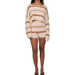 Tellow Striped Fuzzy Knit Long Sleeve Crop Top