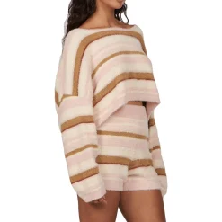 Tellow Striped Fuzzy Knit Long Sleeve Crop Top
