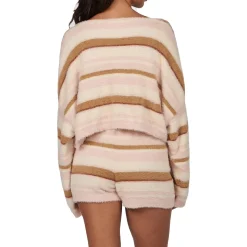 Tellow Striped Fuzzy Knit Long Sleeve Crop Top
