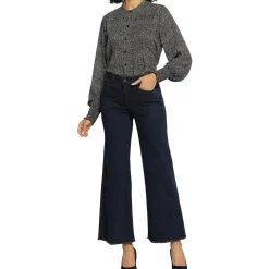Teresa Frayed Hem Denim Wide Leg Jeans